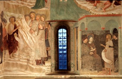Episodi Pyhän Johannes Kastajan elämästä: Pyhän Johannes Kastajan ennustus erämaassa ja Pyhä Johannes Kastaja kohtaavat Heroden - tekijältä Tommaso Masolino da Panicale
