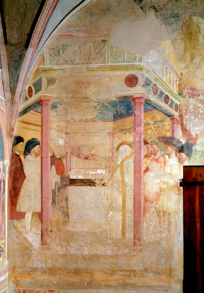 Pyhän Johannes Kastajan elämä: Pyhän Sakarjan ilmestys - Fresko tekijältä Tommaso Masolino da Panicale