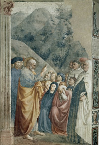 Pyhän Pietarin ennustus - Fresko Tommaso di Cristoforo Fini dit Masolino da Panicale (1383-noin 1440), 255x162 cm, noin 1425. Firenze, Santa Maria del Carmine kirkko, Brancacci-kappeli tekijältä Tommaso Masolino da Panicale