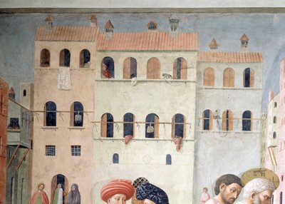 Pyhä Pietari parantamassa rampaa ja Tabithan ylösnousemuksessa Yksityiskohta tausta-arkkitehtuurista, n.1427 fresko ks. myös 57195. tekijältä Tommaso Masolino da Panicale