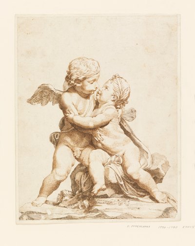 Piirros, Kaksi kupidoa suutelemassa, 1750-90 tekijältä Tommaso Todeschini