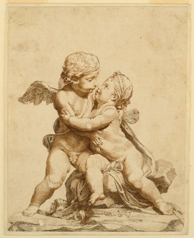 Piirros, Kaksi kupidoa suutelemassa, 1750-90 tekijältä Tommaso Todeschini