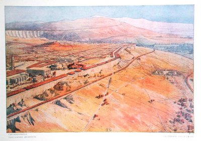 La Cite Industrielle -teoksesta Tony Garnierin (1869-1948) suunnittelema terassi laaksoon päin. tekijältä Tony Garnier
