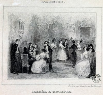 Taiteilija-ilta: pallo- ja korttipelit porvarillisen illan aikana Antoine Johannot piirustus Tony Johannot (1803-1852) 1831 Pariisi, Bibliotheque de l