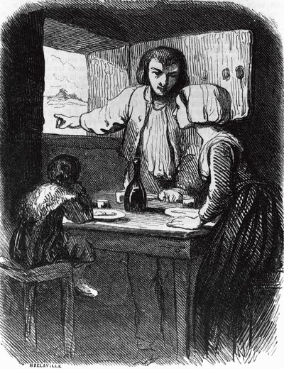 Kuvitus La Mare au Diablelle, George Sandin (1804-1876) romaani, Henri Delavillen kaiverrus (aktiivinen 1800-luvun puoliväli) Tony Johannotin (1803-1852) piirustuksen jälkeen tekijältä Tony Johannot