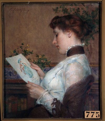 Kuva Nainen ihailemassa piirustusta. Tony Robert Fleuryn (1837-1912) maalaus 1800-luvun Orleans, Musee des Beaux Arts tekijältä Tony Robert Fleury