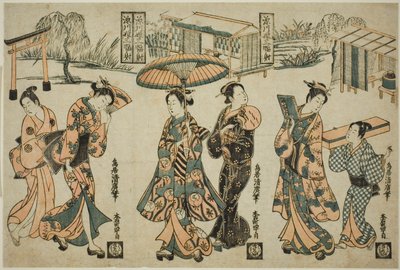 Fukagawan tytöt-a Tri ptych tekijältä Torii Kiyohiro
