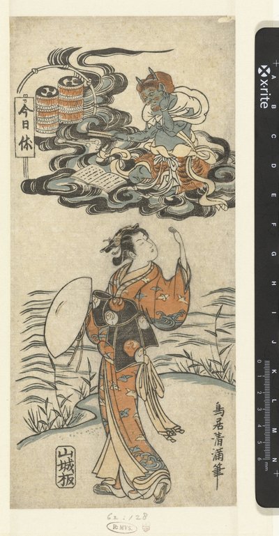 Tyttö ja ukkonen jumala Raijin tekijältä Torii Kiyomitsu (I)