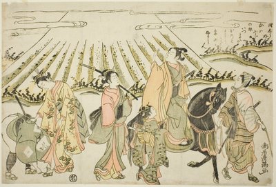 Narihiran itäisen matkan parodia tekijältä Torii Kiyomitsu I