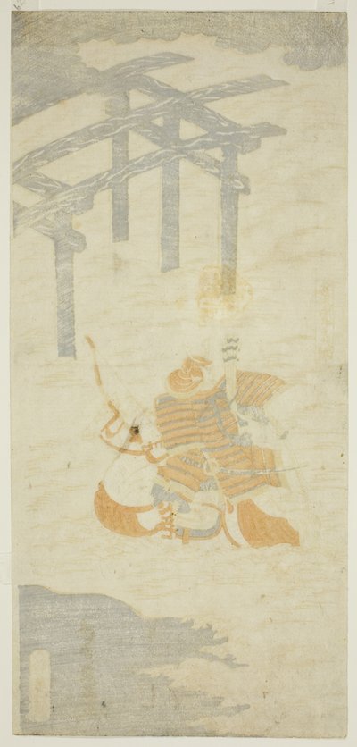 Soturi Sasaki Shiro Takatsuna ylittää Uji-joen hevosen selässä... tekijältä Torii Kiyomitsu I