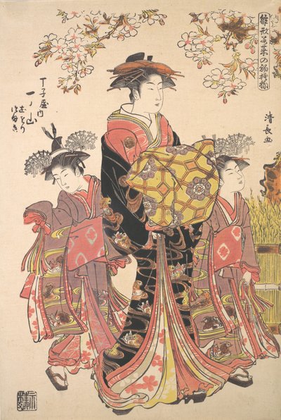 Oiran kahden pureman mukana. tekijältä Torii Kiyonaga