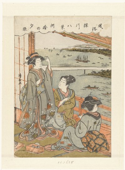 Iltasadetta Susakissa Susaki no sekisho (otsikko esineessä) Kahdeksan kasvoa tapoja ja tapoja Fukagawassa (sarjan nimi) Fuzoku Fukagawa hakkei (sarjan nimi esineessä) tekijältä Torii Kiyonaga