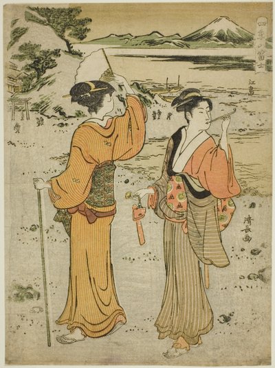 Enoshima, sarjasta "Mount Fuji in the Four Seasons (Shiki no Fuji)" tekijältä Torii Kiyonaga