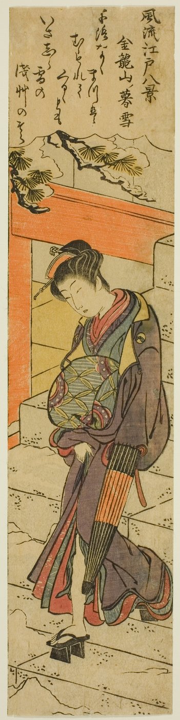 Iltalunta Kinryuzanin temppelissä (Kinryuzan no bosetsu), sarjasta "Kahdeksan muodikasta näkymää Edoon (Furyu Edo hakkei)" tekijältä Torii Kiyonaga