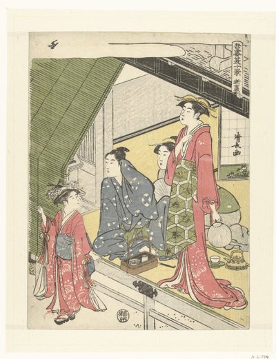 Uusi Yoshiwara Shin Yoshiwara (otsikko esineessä) Kymmenen kesäkohtausta itäpääkaupungissa (sarjan nimi) Azuma natsu jukkei (sarjan nimi esineessä) tekijältä Torii Kiyonaga