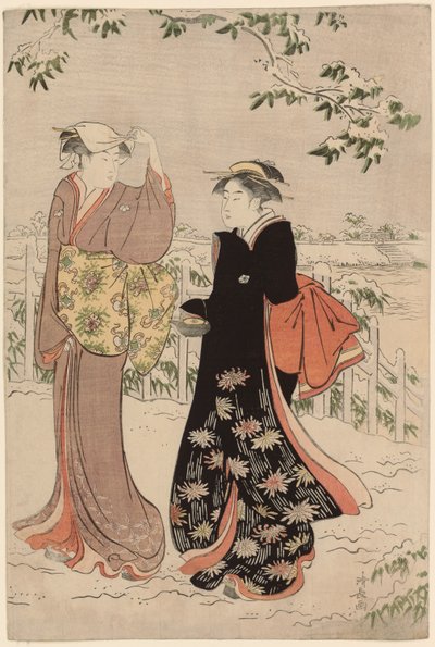 Matsuchi Hill lumisateen jälkeen tekijältä Torii Kiyonaga