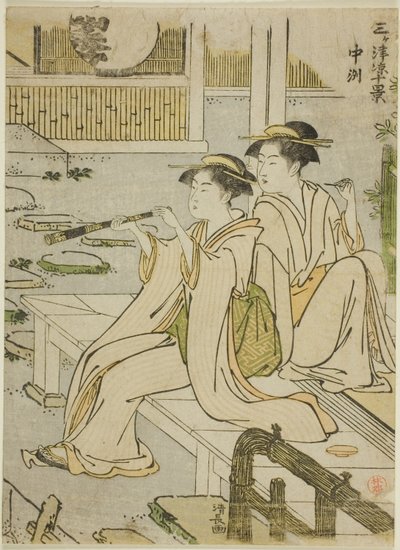 Nakasu, sarjasta "Ten Scenes of Enjoying the Cool in the Three Cities (Sangatsu ryo jikkei)" tekijältä Torii Kiyonaga