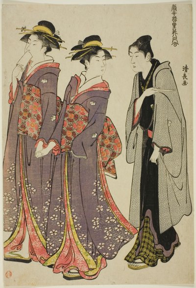 Out for a Walk, sarjasta "Kokoelma Pleasure Quartersin nykyaikaisia kaunokaisia (Tosei yuri bijin awase)" tekijältä Torii Kiyonaga