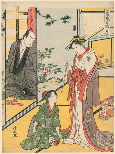 Sene at Te Daifukuya (Daifukuya no Dan), Te-sarjasta "Gotaiheiki Shiraishi Monogatari" tekijältä Torii Kiyonaga