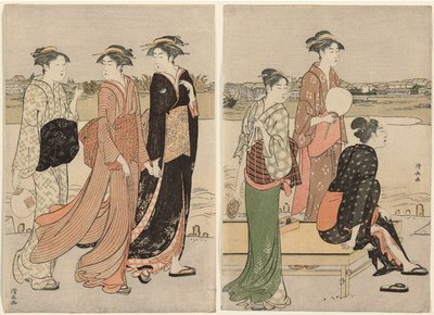 Kesähämärä Sumida-joen rannalla tekijältä Torii Kiyonaga
