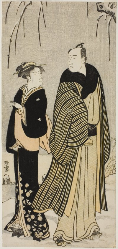 Näyttelijä Matsumoto Koshiro IV ja geisha nimettömästä vedossarjasta, joka esittää näyttelijöitä yksityiselämässä tekijältä Torii Kiyonaga