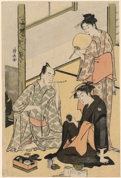 Näyttelijä Matsumoto Koshiro IV perheensä kanssa nimettömästä neljän vedoksen sarjasta, joka esittää näyttelijöitä yksityiselämässä tekijältä Torii Kiyonaga