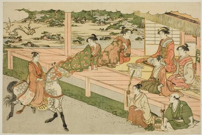 Uuden vuoden ensimmäinen ratsastus (Uma norizome), kuvitetusta kirjasta "Kolmioaamunkoiton värit (Saishiki mitsu no asa)" tekijältä Torii Kiyonaga