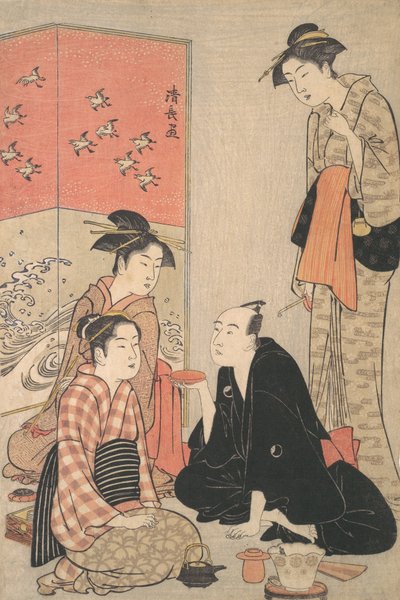 Kabuki-näyttelijä Sawamura Sojuro III ja kurtisaanit, n. 1783-84. tekijältä Torii Kiyonaga