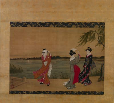 Kolme tyttöä joen rannalla, 1800-luvun alku. tekijältä Torii Kiyonaga