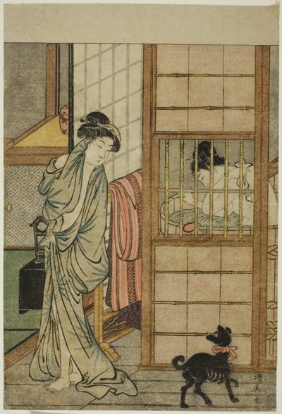 Woman After a Bath, teoksesta "Vertailu viehättävien kaunokaisiin (Irokurabe enpu sugata)" tekijältä Torii Kiyonaga