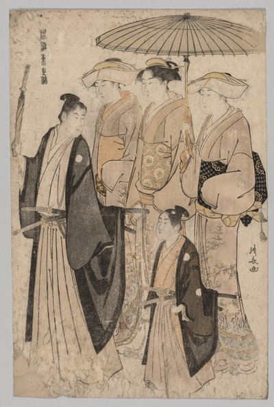 Yoshiwaran ja avustajien nainen, 1752-1815. tekijältä Torii Kiyonaga