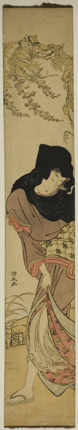 Nainen Windblown Wisterian alla tekijältä Torii Kiyonaga