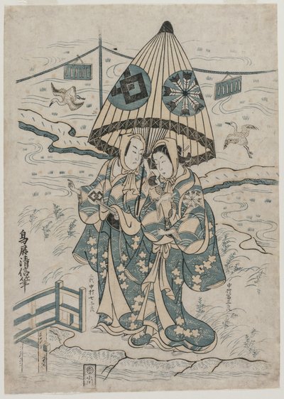Nakamura ja Mijuro ehdotus d Nakamura Quality Saburo Good Aste Vers Yumaki ehdotus d Sukeroku, 1753. tekijältä Torii Kiyonobu II