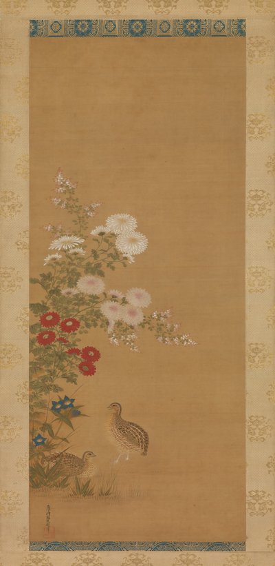 Viiriäisiä ja syyskukkia, 1600-luvun loppu. tekijältä Tosa Mitsuoki