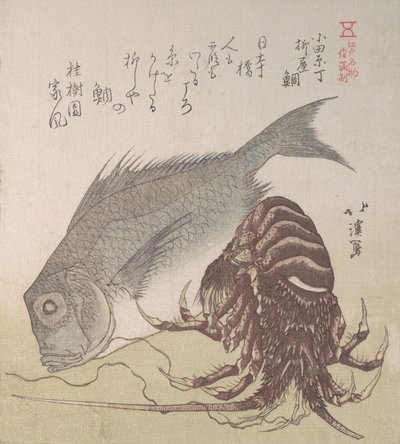Tai-kala ja hummeri, Yanagiyan erikoisuuksia Odawara-chossa, 1800-luku. tekijältä Totoya Hokkei