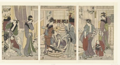 kalakauppias Neljäs kuukausi, triptyykki Yongatsu, sanbukutsui (otsikko esineessä) Toyohiron ja Toyokunin The Twelve Months (sarjan nimi) Toyohiro Toyokuni ryoga juniko (sarjan nimi esineessä) tekijältä Toyokuni (II) , Utagawa