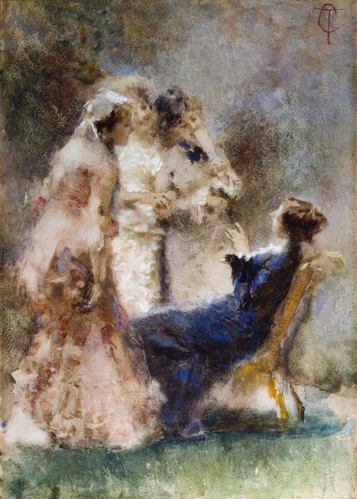 High Life (Pikvantti keskustelu) Cremonassa, Tranquillo (1837-1878). Vesiväri pahville, koko: 52x36,5 tekijältä Tranquillo Cremona