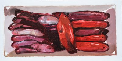 Kalalaatikko 2 (Billingsgate, Lontoo), 2016 (öljy kartongille) tekijältä Trevor Burgess
