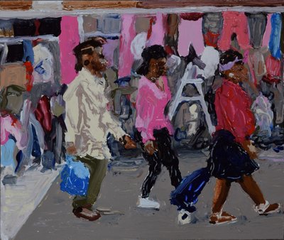 Market shoppers (Deptford, Lontoo), 2018 (öljy kartongille) tekijältä Trevor Burgess