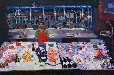Seafood counter (Pariisi), 2016 (öljy laudalle) tekijältä Trevor Burgess