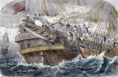 Kentin vangitseminen"" ranskalaisen yksityismiehen Robert Surcoufin (1773-1827) laivalla "" La Confidence"" 7.10.1800 Bengalinlahdella" (Fight between the French Confidence (Robert Surcouf) ja HMS Kent Bengalin lahdella, 7. lokakuuta 1800) tekijältä Trichon (after)