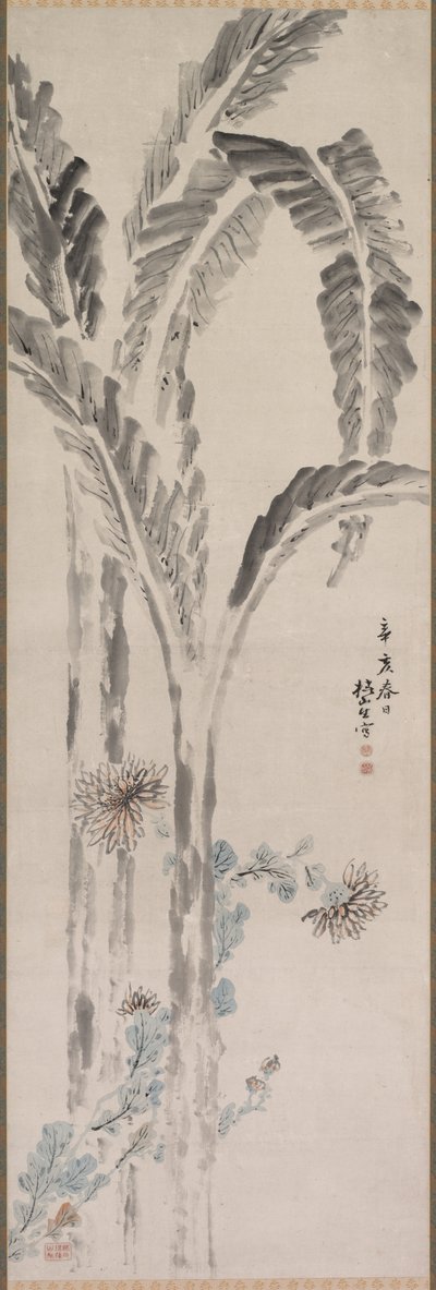 Banaanikasvi ja krysanteemi, 1800-luku. tekijältä Tsubaki Chinzan