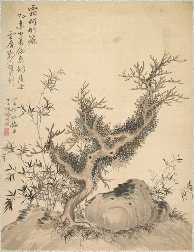 Huurretut oksat ja kääpiöbambu, 1847. tekijältä Tsubaki Chinzan