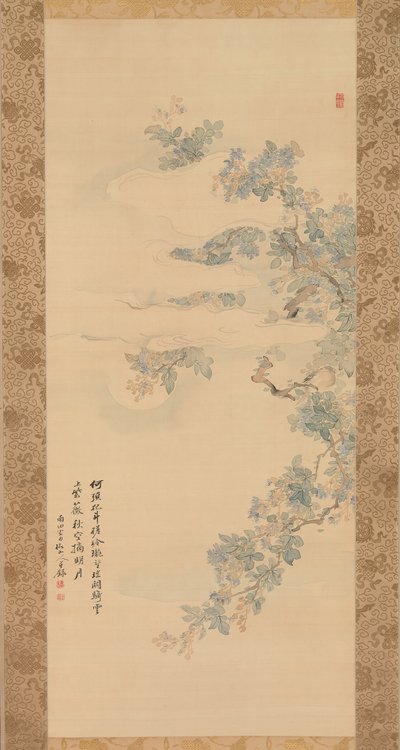 Pieni lintu kreppimyrttin oksalla, 1800-luku. tekijältä Tsubaki Chinzan