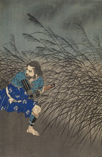 Fujiwara no Yasumasa soittaa huilua kuunvalossa tekijältä Tsukioka Yoshitoshi