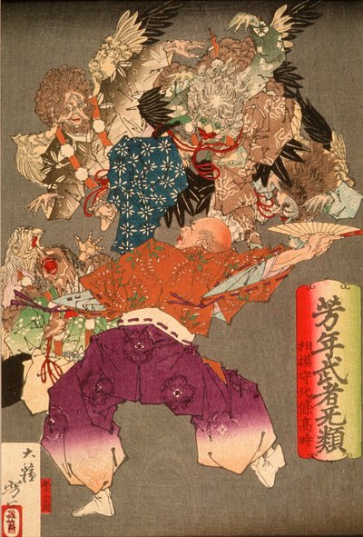 Hōjō Takatoki, Sagamin herra, torjuu tenguja viuhkallaan tekijältä Tsukioka Yoshitoshi