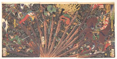 Masakiyos herausfordernde Schlacht, aus Taiheiki (Chronik des großen Friedens) tekijältä Tsukioka Yoshitoshi