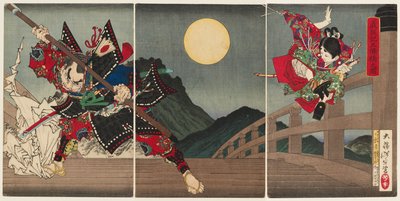 Yoshitsune ja Benkei Gojōn sillalla tekijältä Tsukioka Yoshitoshi