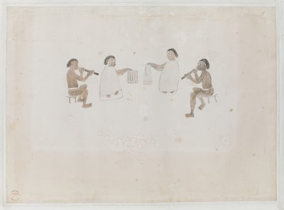 Lisää MS 15508 f.11 Tahitin muusikot, kesäkuu 1770 (akvarelli paperille) tekijältä Tupaia Tupaia