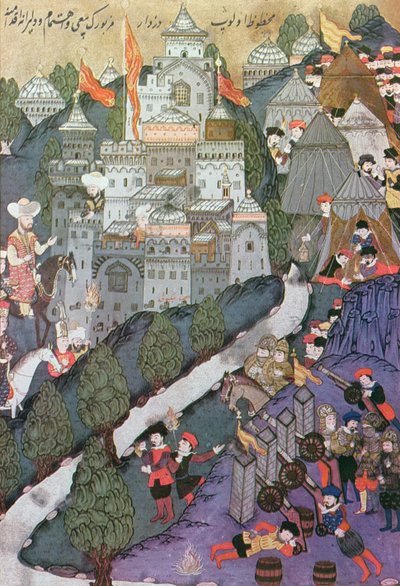 Nikopoliksen taistelu, 25.-28. syyskuuta 1396, faksimile pienoiskuvasta, joka on säilytetty Topkapin museossa Istanbulissa tekijältä Turkish School